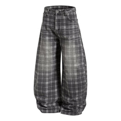 CapCabin Plaid Oversized Wide-Leg Jeans