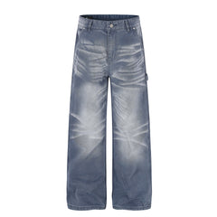 CapCabin Washed Wrinkle Effect Denim Jeans