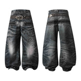 CapCabin Washed Studded Wide-Leg Jeans