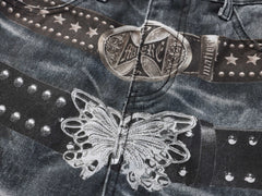 CapCabin Washed Studded Wide-Leg Jeans