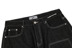 CapCabin Panel-Stitch Wide-Leg Denim Pants