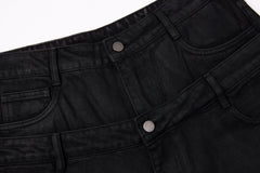 CapCabin Double-Waist Washed Wide-Leg Jeans