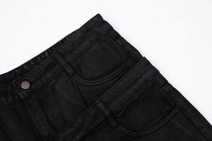 CapCabin Double-Waist Washed Wide-Leg Jeans