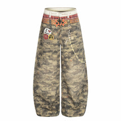 CapCabin Camo Patchwork Wide-Leg Denim Pants