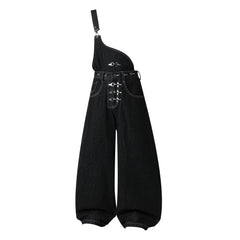 CapCabin Hardware Strap Wide-Leg Jeans