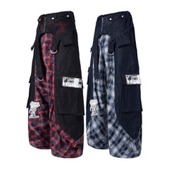 CapCabin Layered Plaid Panel Wide-Leg Pants