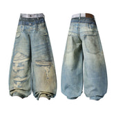 CapCabin “Layered Fade Distressed Balloon Jeans”