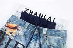 CapCabin Layered Waist Graphic Denim Pants
