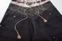 CapCabin “Layered Distress Patch Denim Pants”