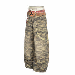 CapCabin Camo Patchwork Wide-Leg Denim Pants