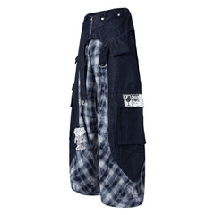 CapCabin Layered Plaid Panel Wide-Leg Pants