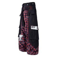 CapCabin Layered Plaid Panel Wide-Leg Pants
