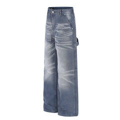 CapCabin Washed Wrinkle Effect Denim Jeans