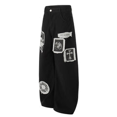 CapCabin Graphic Patchwork Wide-Leg Pants