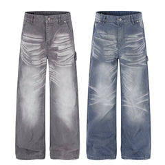 CapCabin Washed Wrinkle Effect Denim Jeans