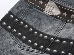 CapCabin Washed Studded Wide-Leg Jeans
