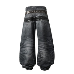 CapCabin Washed Studded Wide-Leg Jeans