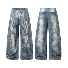CapCabin Distressed Patchwork Denim Pants