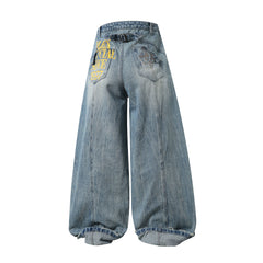 CapCabin Graphic Wide-Leg Denim Pants