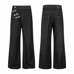 CapCabin Hook Closure Wide-Leg Denim Pants