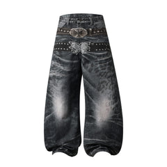 CapCabin Washed Studded Wide-Leg Jeans