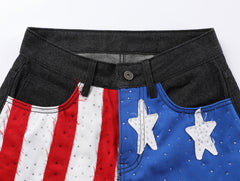 CapCabin Star-Graphic Wide-Leg Denim Pants