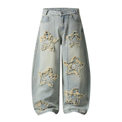 CapCabin “Star Distressed Wide-Leg Jeans”