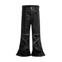 CapCabin Blade-Cut Zip Leather Pants