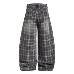 CapCabin Plaid Oversized Wide-Leg Jeans