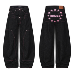 CapCabin Double Waist Star Denim Pants