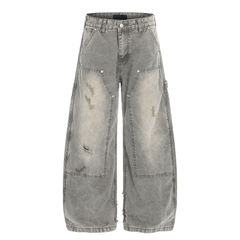 CapCabin Washed Utility Distressed Denim Jeans