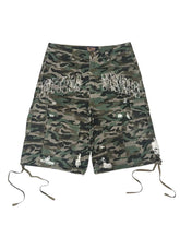 Bottega Desires Distressed Camo Cargo Shorts Green