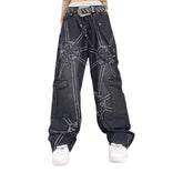Embroidered Spider Web Y2K Jeans