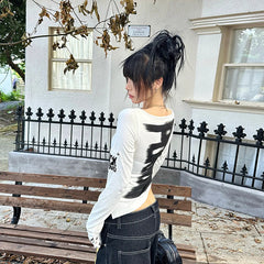 Grunge Y2K Graphic Long Sleeve Button Top