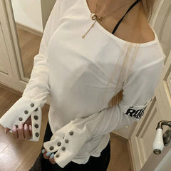 Grunge Y2K Graphic Long Sleeve Button Top