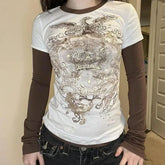 Grunge Y2K Retro Graphic Mock Long Sleeve Top