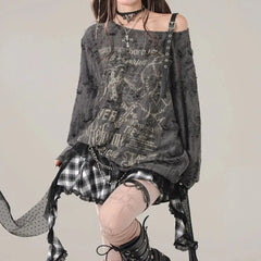 Grunge Y2K Star Girl Distressed Long Sleeve Top