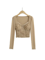 Lace Y2K Cropped Long Sleeve Low Cut Top