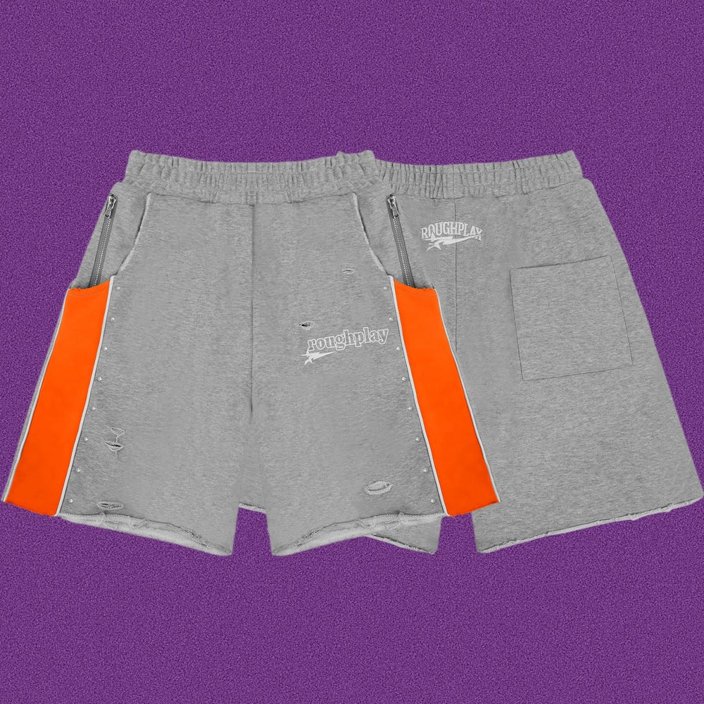 Roughplay Small Logo Track Shorts - Light Grey/Orange