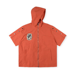 SAINT VANITY Short-Sleeve Full-Zip Hooded Jacket with Snap Sleeves - Orange