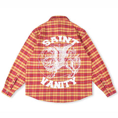 Saint Vanity Tiger Graphic Plaid Flannel Shirt - Red/Yellow