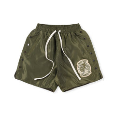 SAINT VANITY Graphic Side-Snap Nylon Shorts - Olive Green