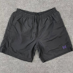 Needles Style Embroidered Butterfly Drawstring Athletic Shorts - Dark Grey