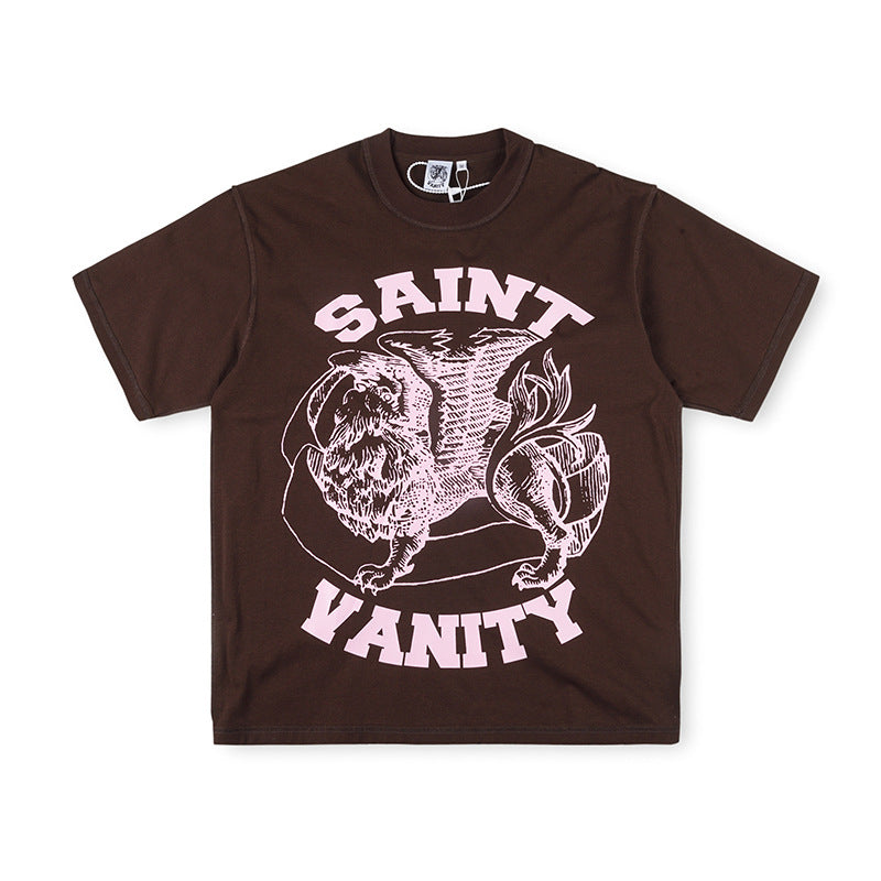 SAINT VANITY Winged Creature Graphic Short-Sleeve T-Shirt - Brown / Pink