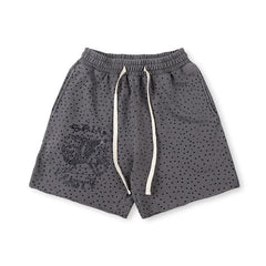 SAINT VANITY Vintage Crown Graphic Casual Shorts - Grey / Vintage Wash