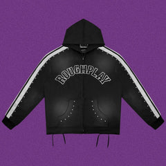 Roughplay Arch Logo Track Zip-Up Hoodie - Black