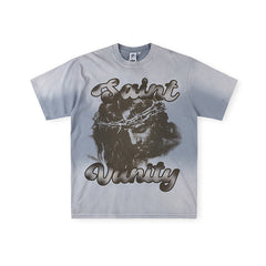 SAINT VANITY Crown of Thorns Graphic Short-Sleeve T-Shirt - Blue / Acid Wash