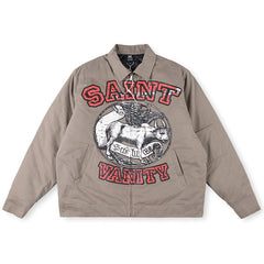 Saint Vanity Bull Graphic Zip Work Jacket - Khaki