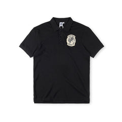SAINT VANITY Embroidered Patch Short-Sleeve Polo Shirt - Black