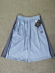 Needles Style Embroidered Butterfly Side-Tape Track Shorts - Light Blue/Dark